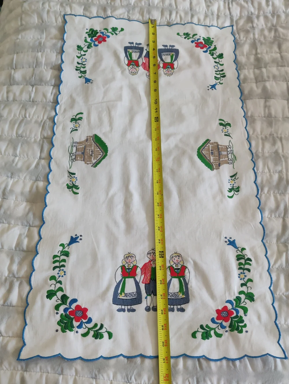 Embroidered Handmade Folk Trio Table Ret Runner Vintage CottageCore Shabby Chic